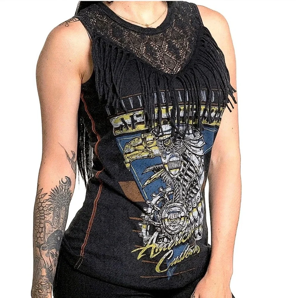 Affliction Black Fringe Graphic Tank - Picture 1 of 6
